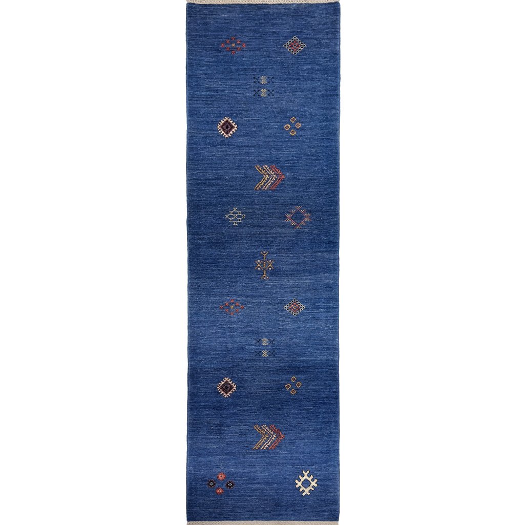 El Dokuma Mavi Modern Yün Yolluk Halı (85x310 cm)