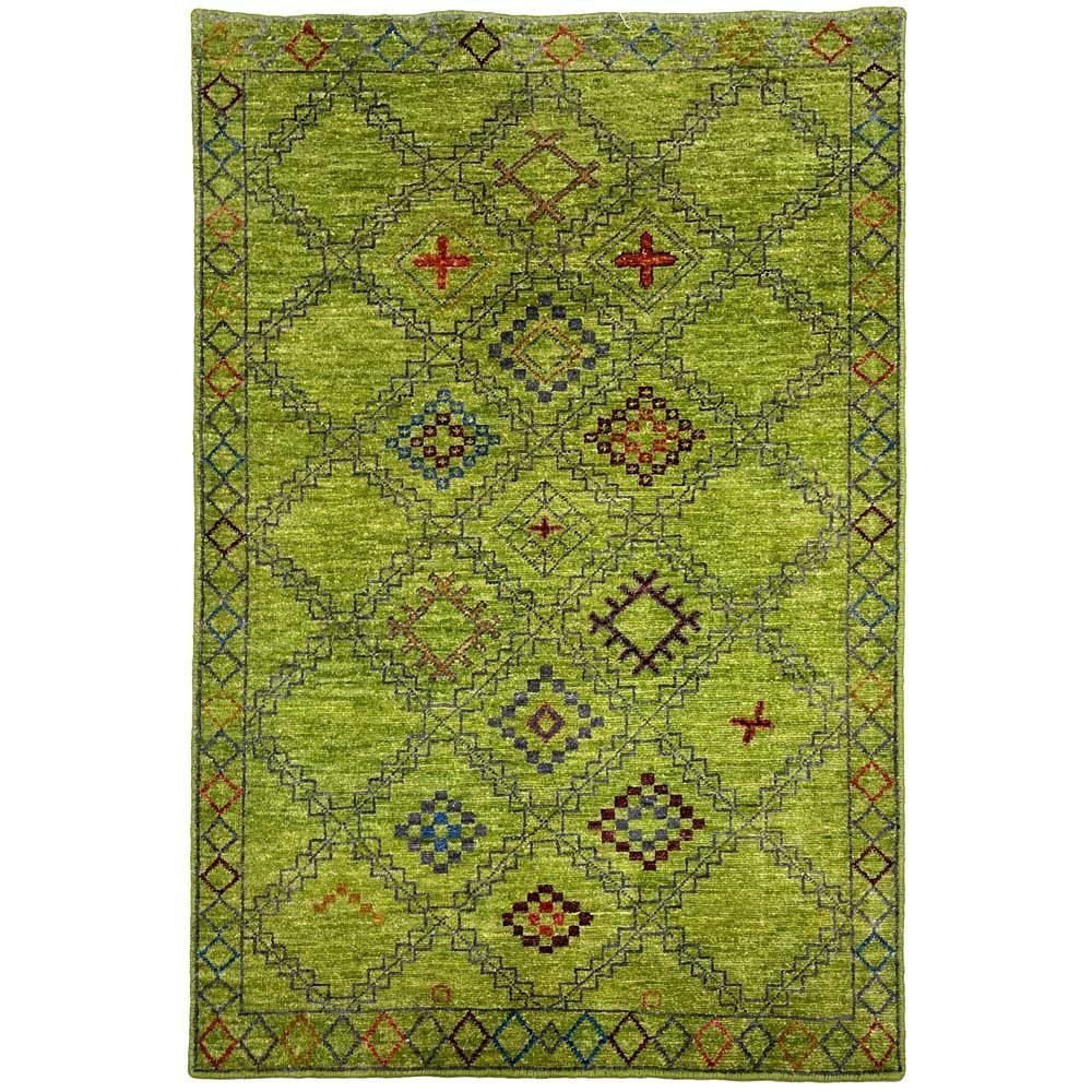 El Dokuma Yeşil Modern Yün Halı (95x145 cm)