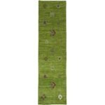 El Dokuma Yeşil Modern Yün Yolluk Halı (80x290 cm)