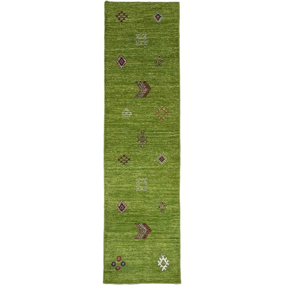 El Dokuma Yeşil Modern Yün Yolluk Halı (80x290 cm)