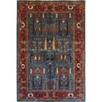 El Dokuma Mavi Ağaçlı Kabile Yün Halı (180x270 cm)