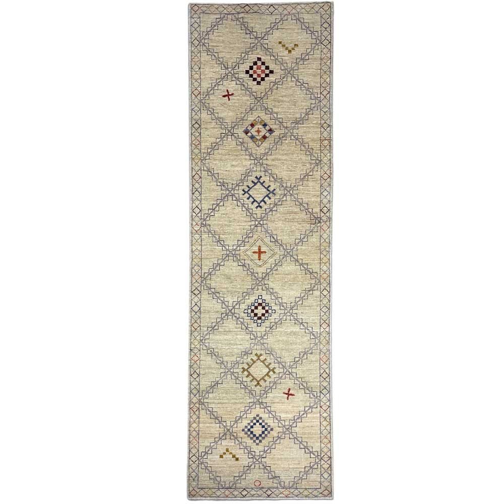 El Dokuma Krem Modern Yün Yolluk Halı (75x250 cm)