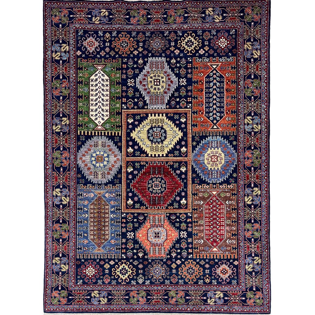El Dokuma Lacivert Afgan Veziri Kabile Yün Halı (190x270 cm)