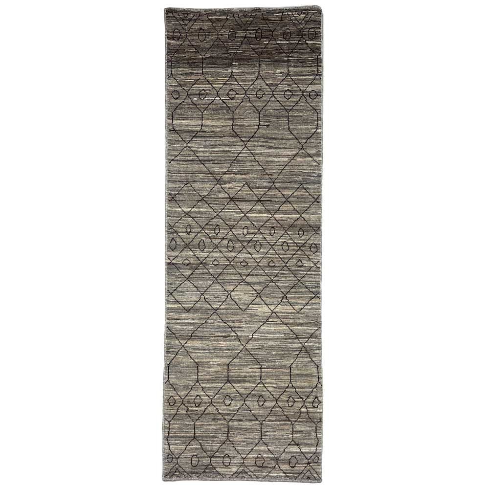 El Dokuma Gri İskandinav Yün Yolluk Halı (60x170 cm)