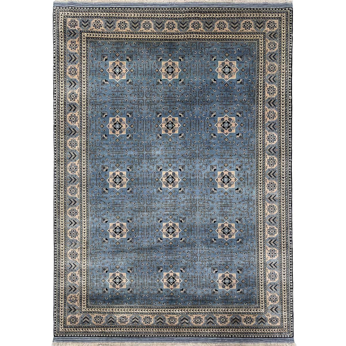El Dokuma Mavi Afgan Khal Mohammadi Yün Halı (205x295 cm)