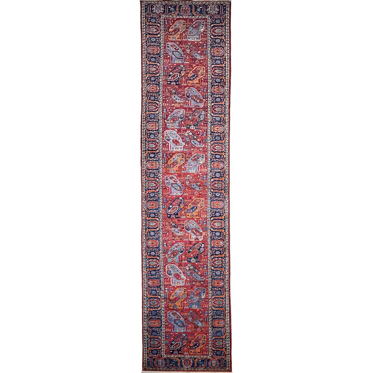 El Dokuma Bohem Afgan Kabile Yün Yolluk Halı (85x440 cm)