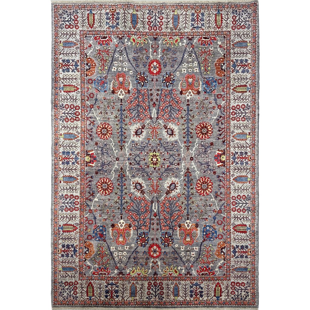 El Dokuma Gri Afgan Sultani Yün Halı (200x280 cm)