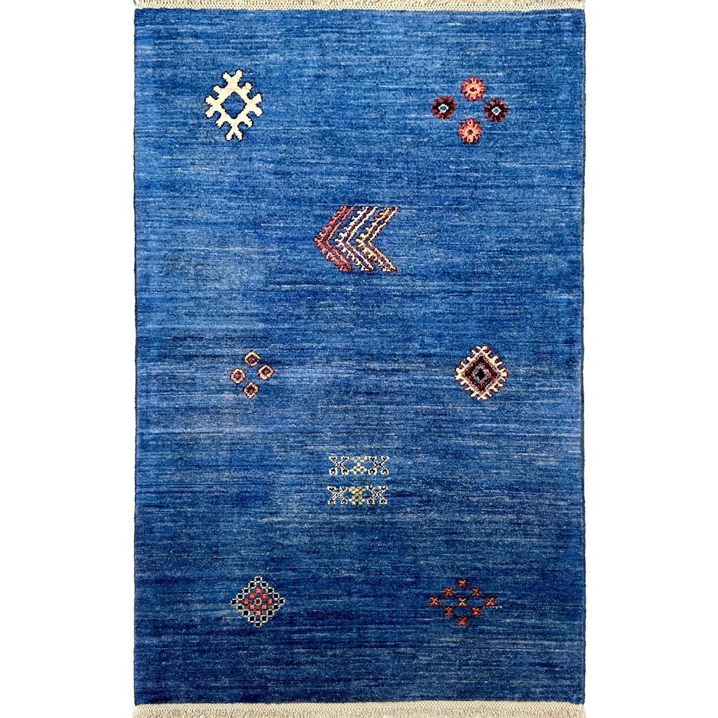 El Dokuma Mavi Modern Yün Halı (90x150 cm)