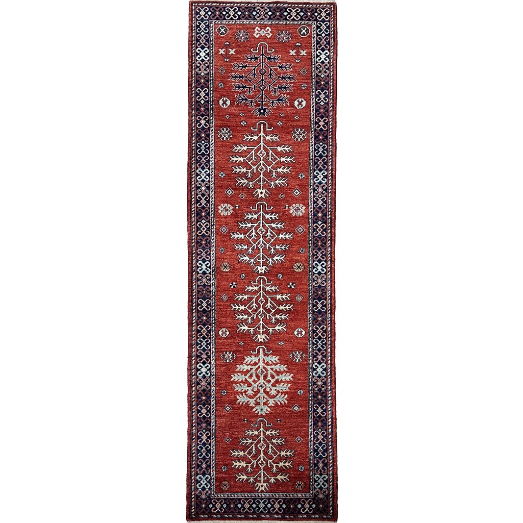 El Dokuma Bordo Afgan Kabile Yün Yolluk Halı (80x300 cm)