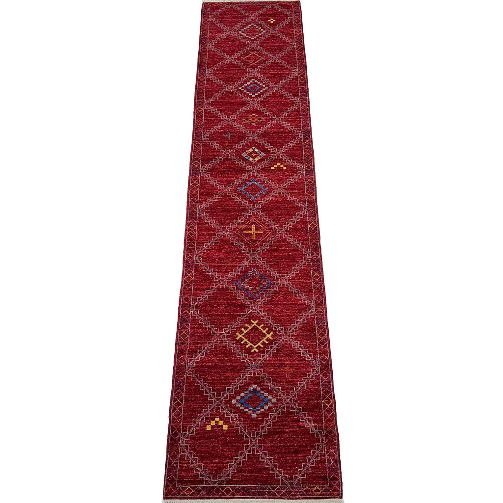 El Dokuma Bordo Modern Yün Yolluk Halı (85x385 cm)