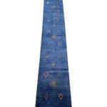 El Dokuma Mavi Modern Yün Yolluk Halı (80x420 cm)