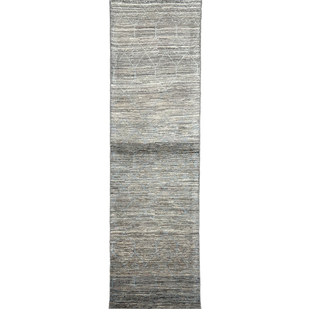 El Dokuma Natural Gri Yün İskandinav Yolluk Halı (70x240 cm)