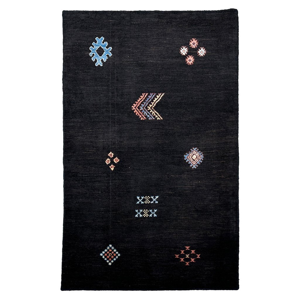 El Dokuma Siyah Modern Yün Halı (90x150 cm)
