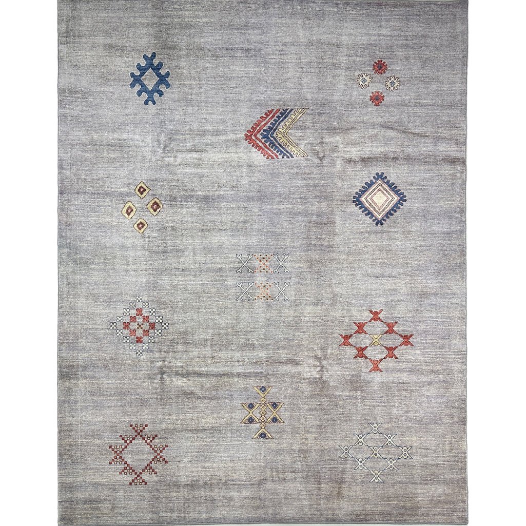 El Dokuma Gri Afgan Modern Yün Halı (240x300 cm)