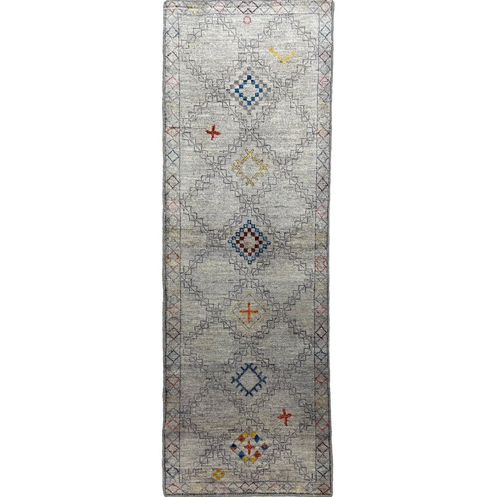 El Dokuma Gri Modern Yün Yolluk Halı (65x195 cm)