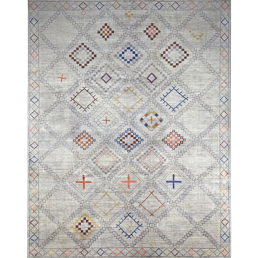 El Dokuma Gri Afgan Modern Yün Halı (275x400 cm)