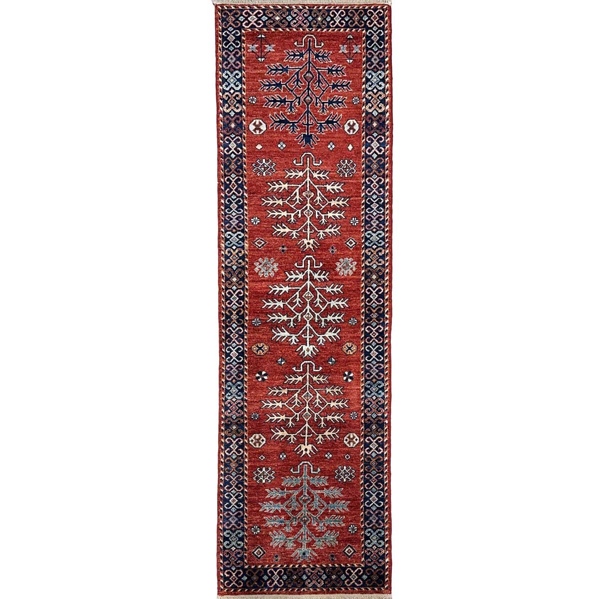 El Dokuma Kırmızı Afgan Kabile Yün Yolluk Halı (70x250 cm)