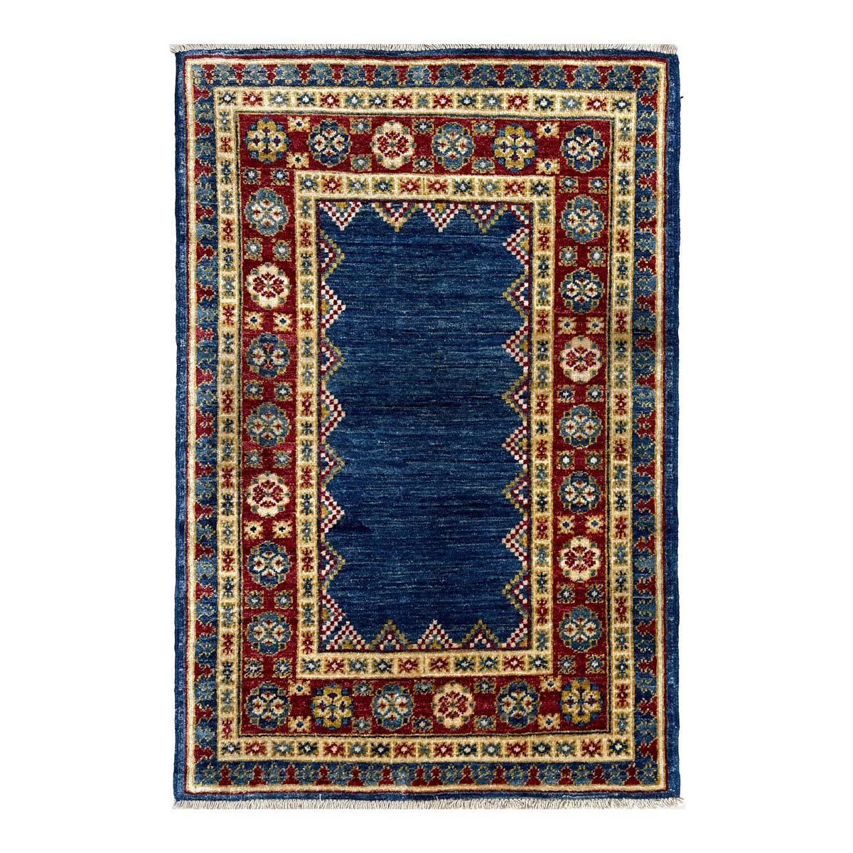 El Dokuma Mavi Afgan Kabile Yün Halı (80x120 cm)