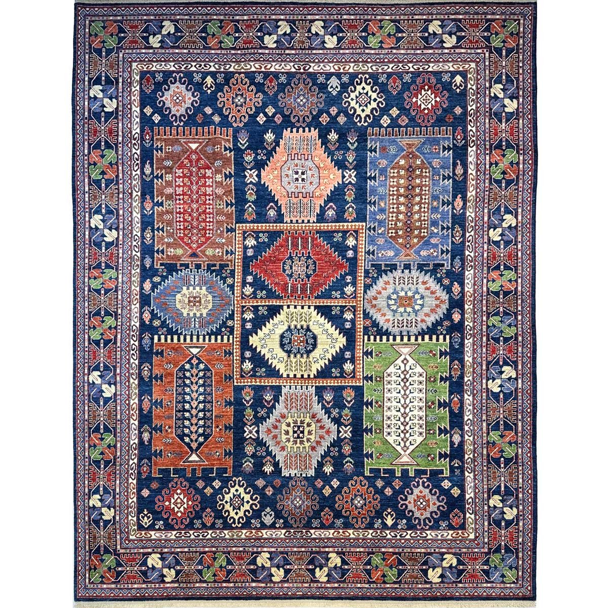 El Dokuma Lacivert Afgan Veziri Kabile Yün Halı (270x380 cm)