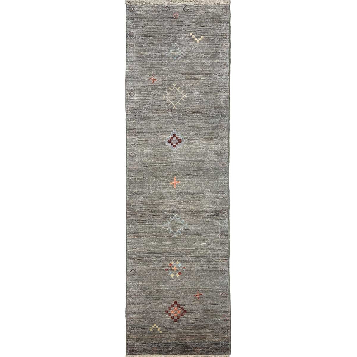 El Dokuma Gri Modern Yün Yolluk Halı (70x250 cm)