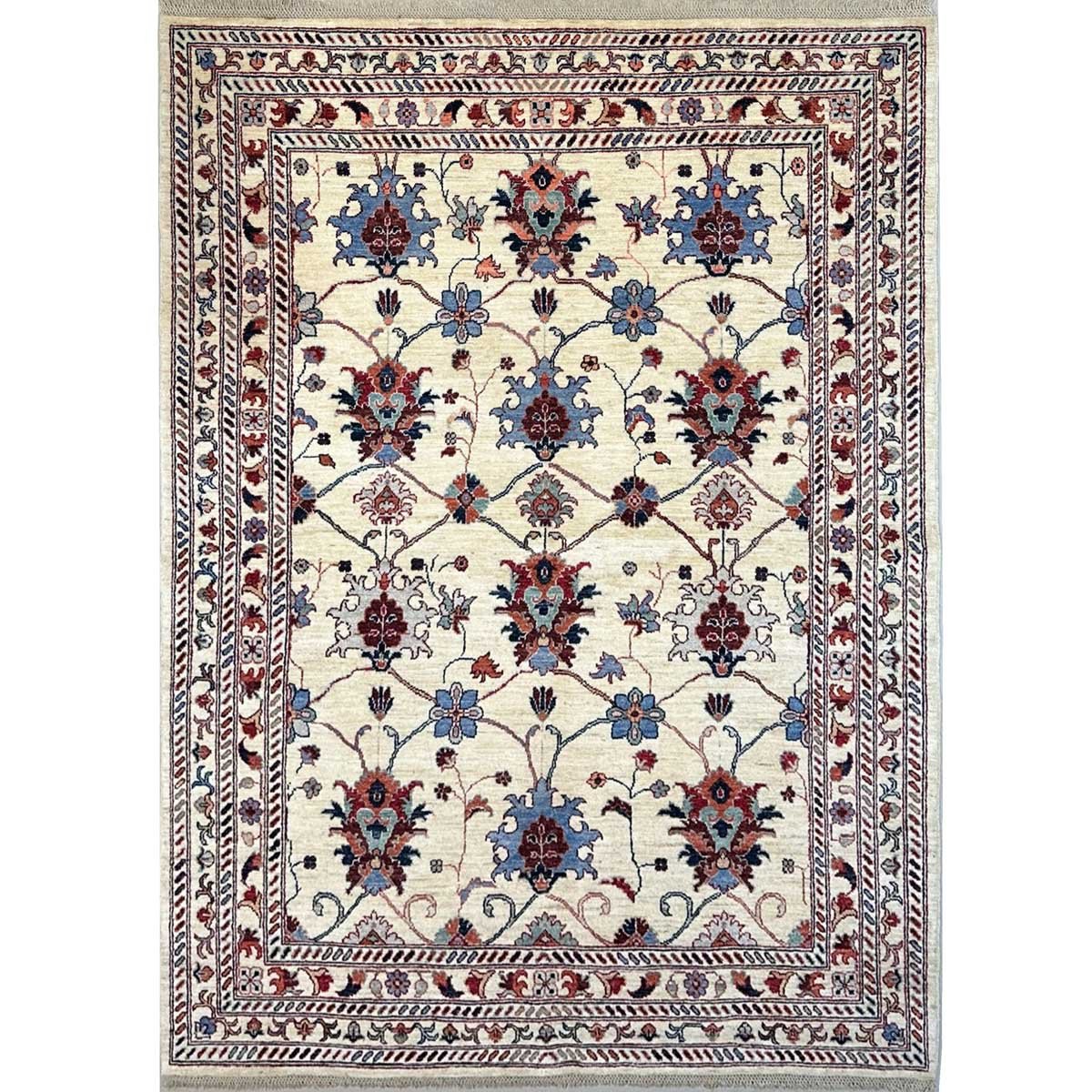 El Dokuma Afgan Sultani Beyaz Yün Halı (174x240 cm)