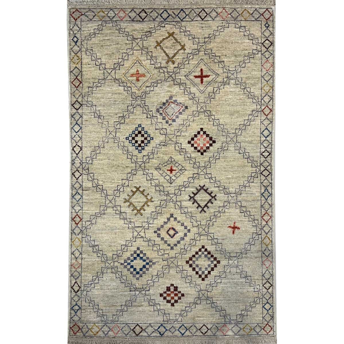 El Dokuma Krem Modern Yün Halı (90x150 cm)