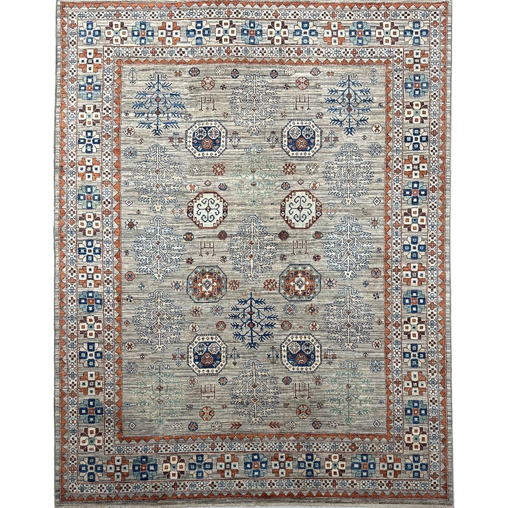 El Dokuma Natural Gri Afgan Kabile Yün Halı (245x305 cm)