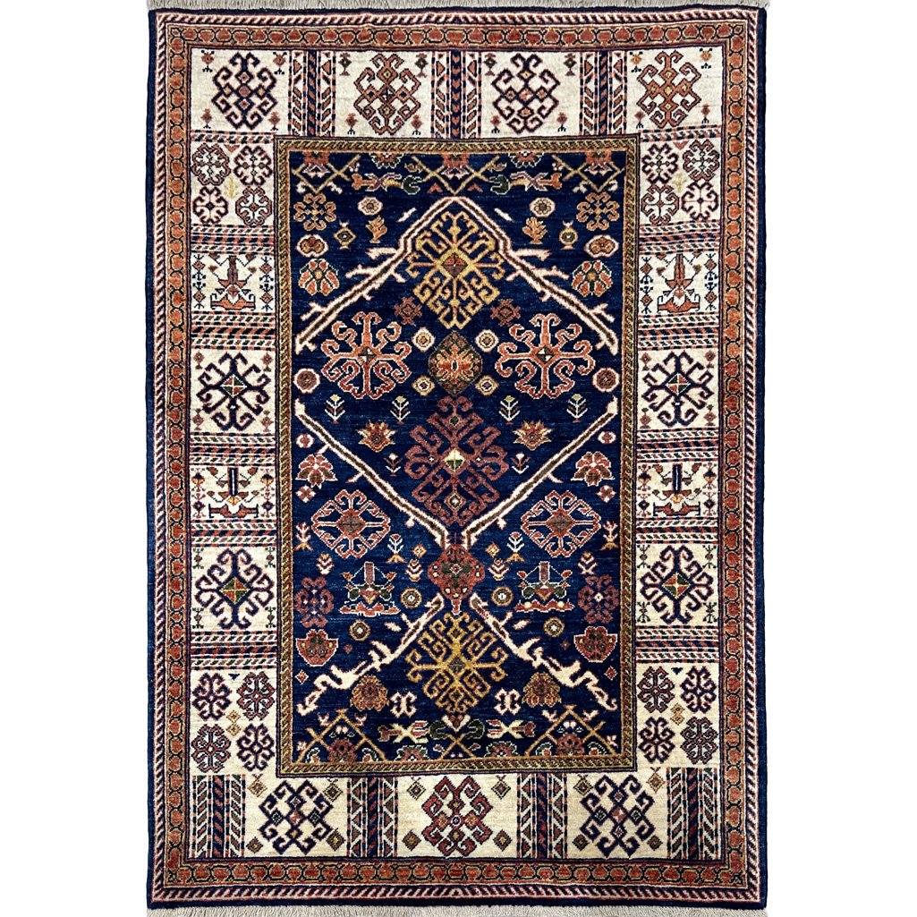 El Dokuma Lacivert Afgan Kabile Yün Halı (120x180 cm)