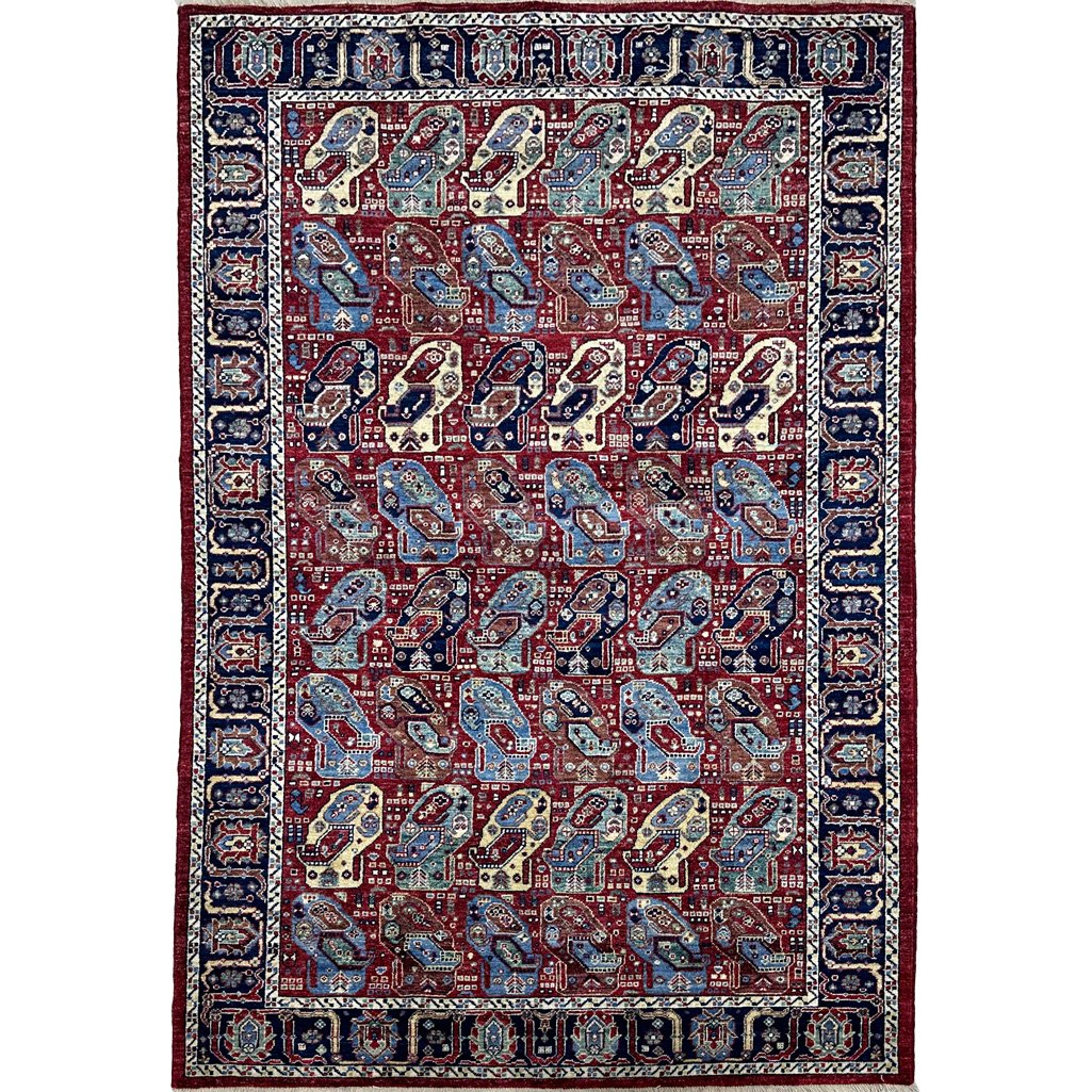 El Dokuma Bordo Afgan Kabile Yün Halı (160x250 cm)