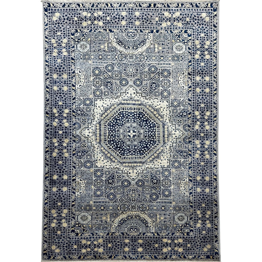 El Dokuma Mavi Memlük Yün Halı (150x240 cm)