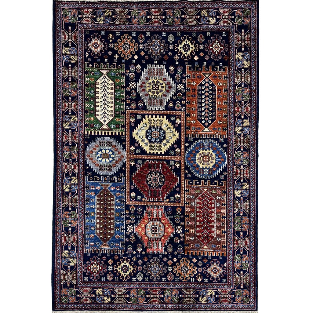 El Dokuma Lacivert Afgan Veziri Kabile Yün Halı (150x230 cm)