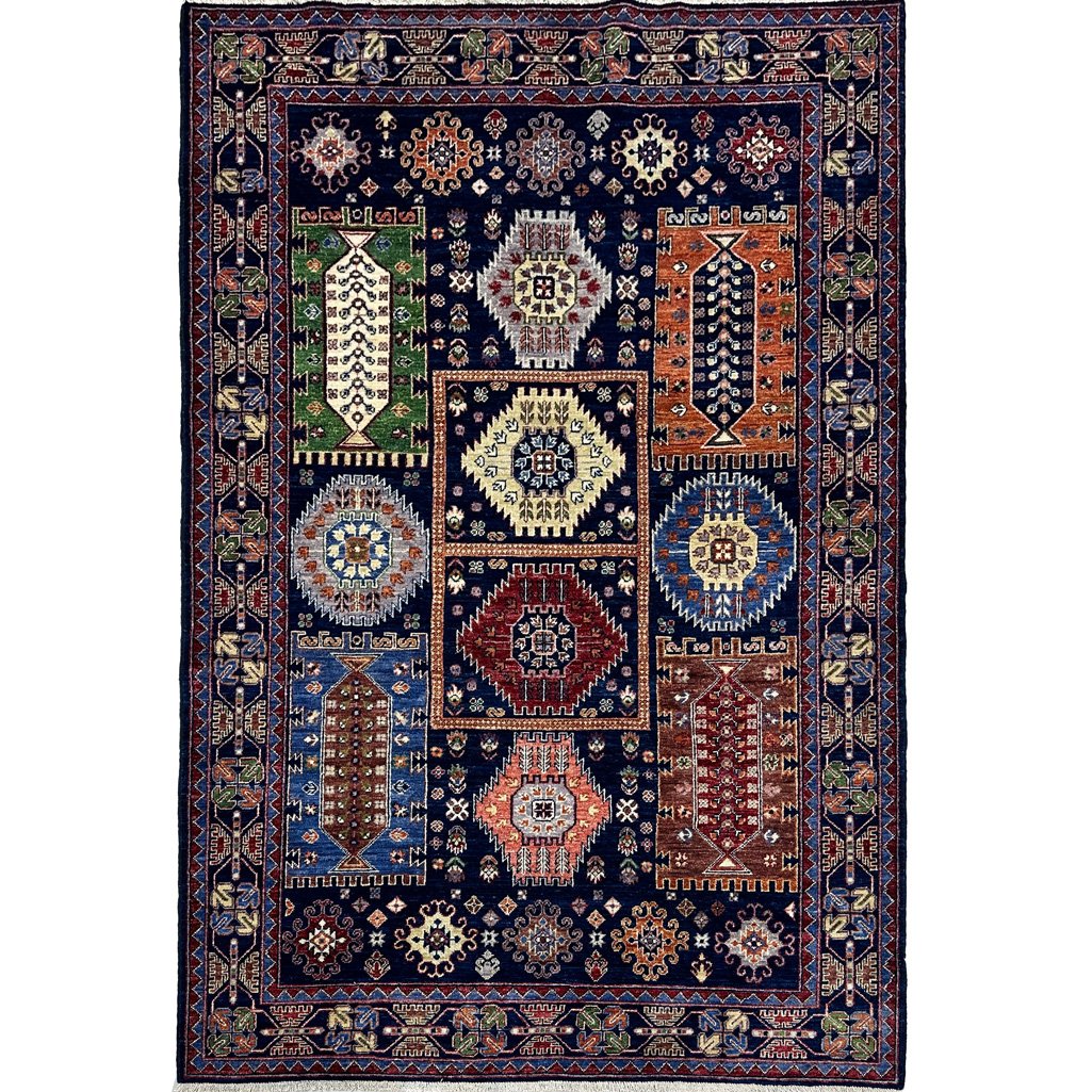 El Dokuma Lacivert Afgan Veziri Kabile Yün Halı (150x240 cm)