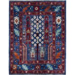 El Dokuma Mavi Ağaç Motifli Afgan Kabile Yün Halı (155x185 cm)