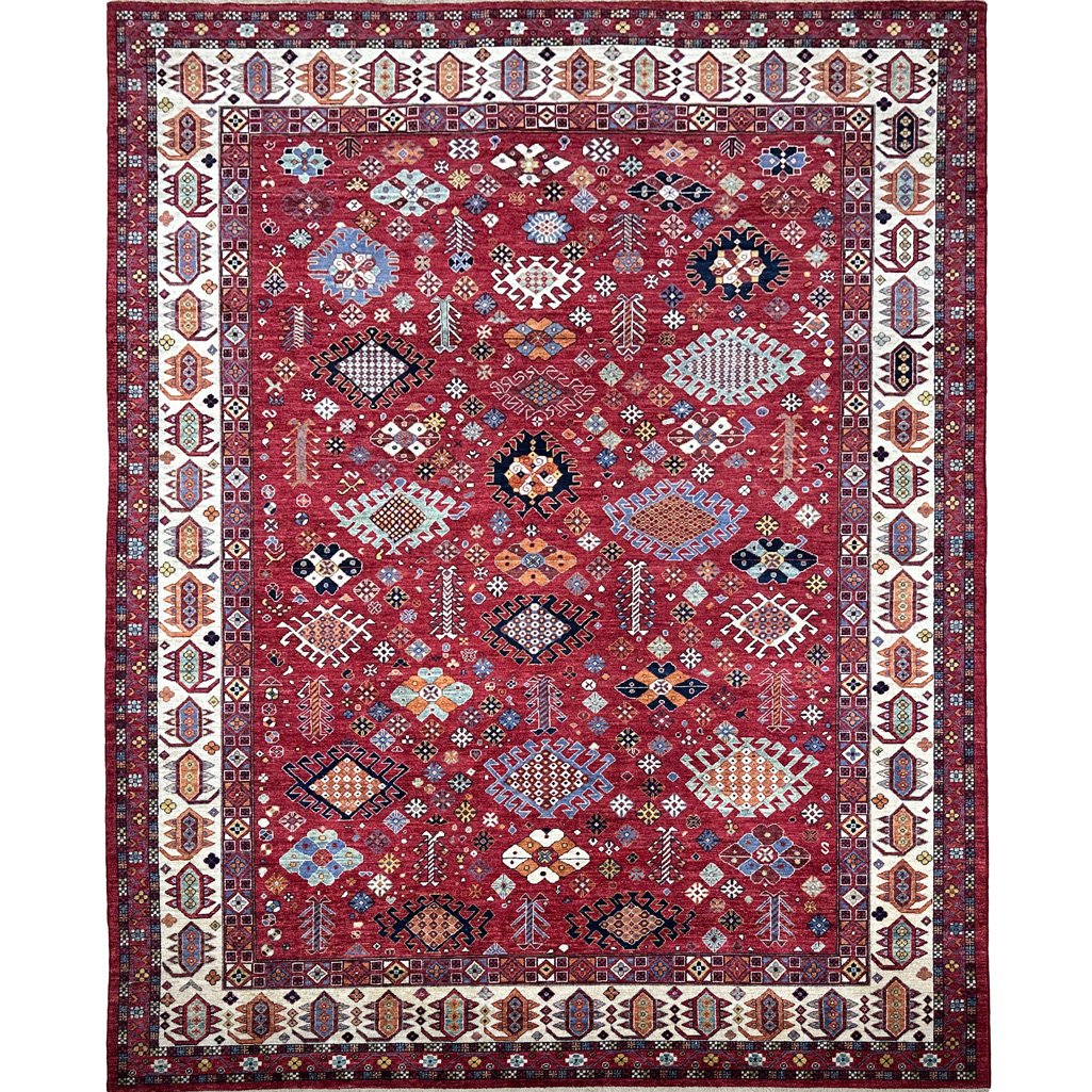 El Dokuma Kırmızı İran Kaşkai Yün Halı (280x370 cm)