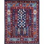 El Dokuma Mavi Ağaç Motifli Afgan Kabile Yün Halı (155x185 cm)