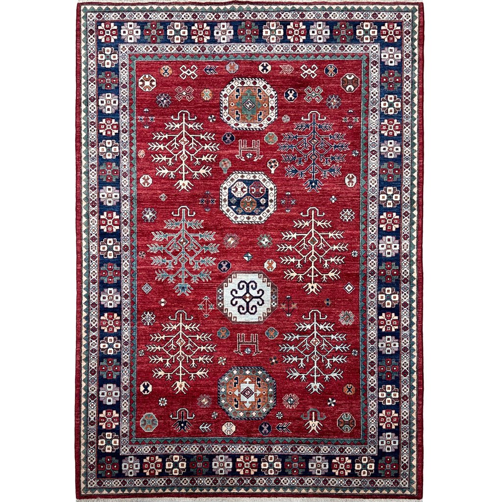 El Dokuma Bordo Afgan Kabile Yün Halı (190x270 cm)