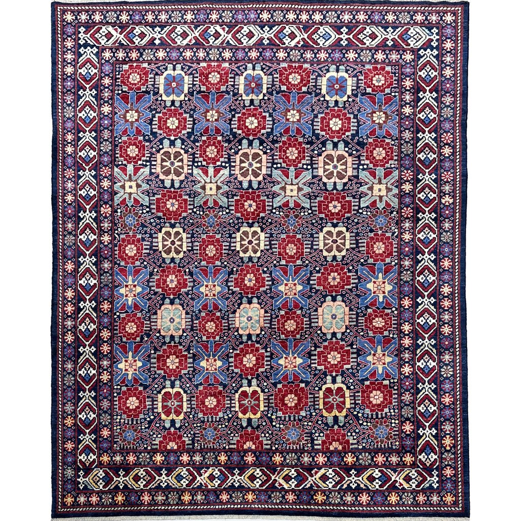 El Dokuma Lacivert Afgan Kabile Yün Halı (240x310 cm)