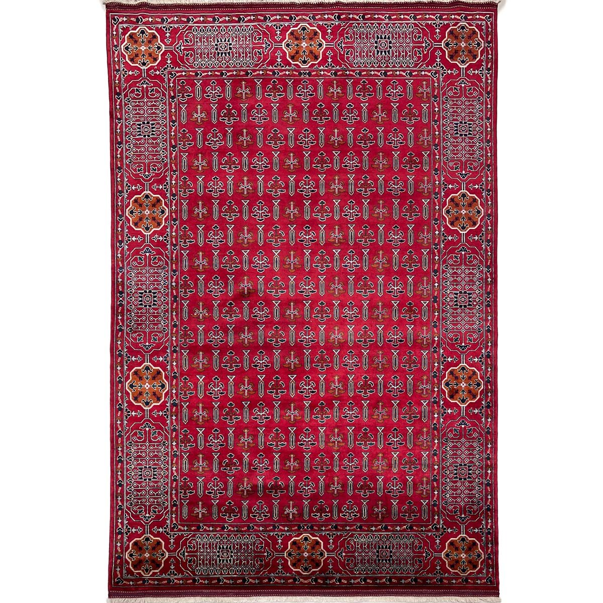 El Dokuma Bordo Afgan Yün Halı (200x300 cm)