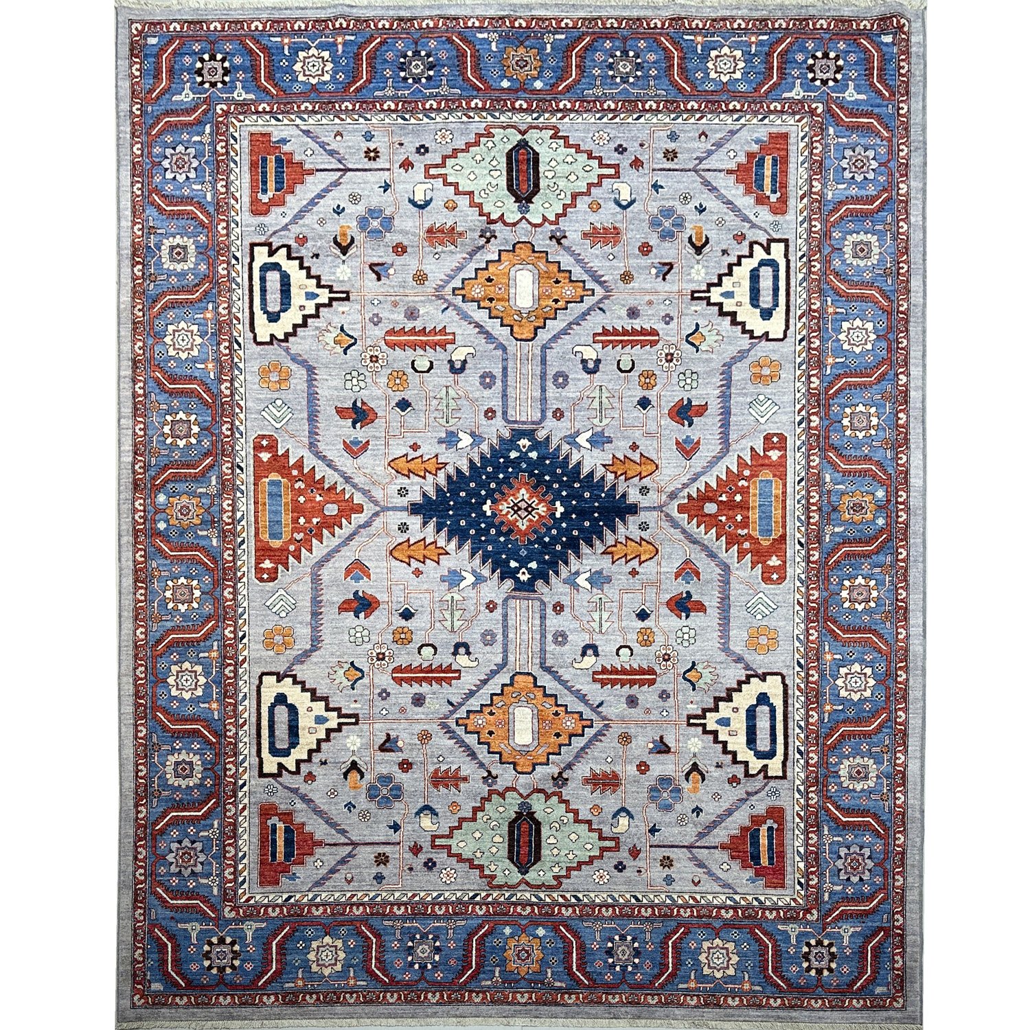 El Dokuma Mavi Uşak Yün Halı (280x370 cm)