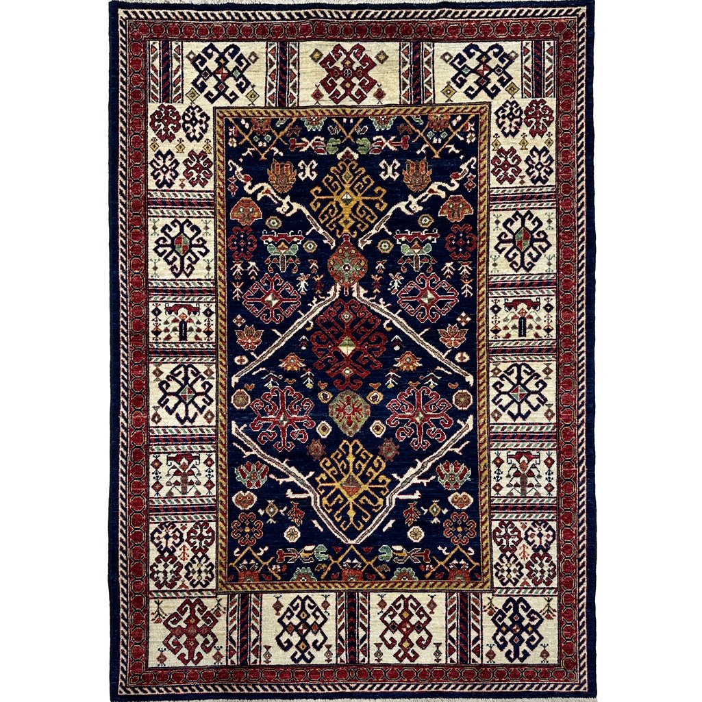 El Dokuma Lacivert Afgan Kabile Yün Halı (150x210 cm)