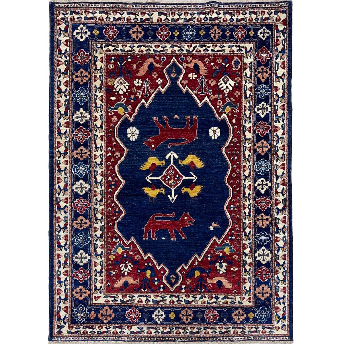 El Dokuma Lacivert Afgan Kabile Yün Halı (160x220 cm)