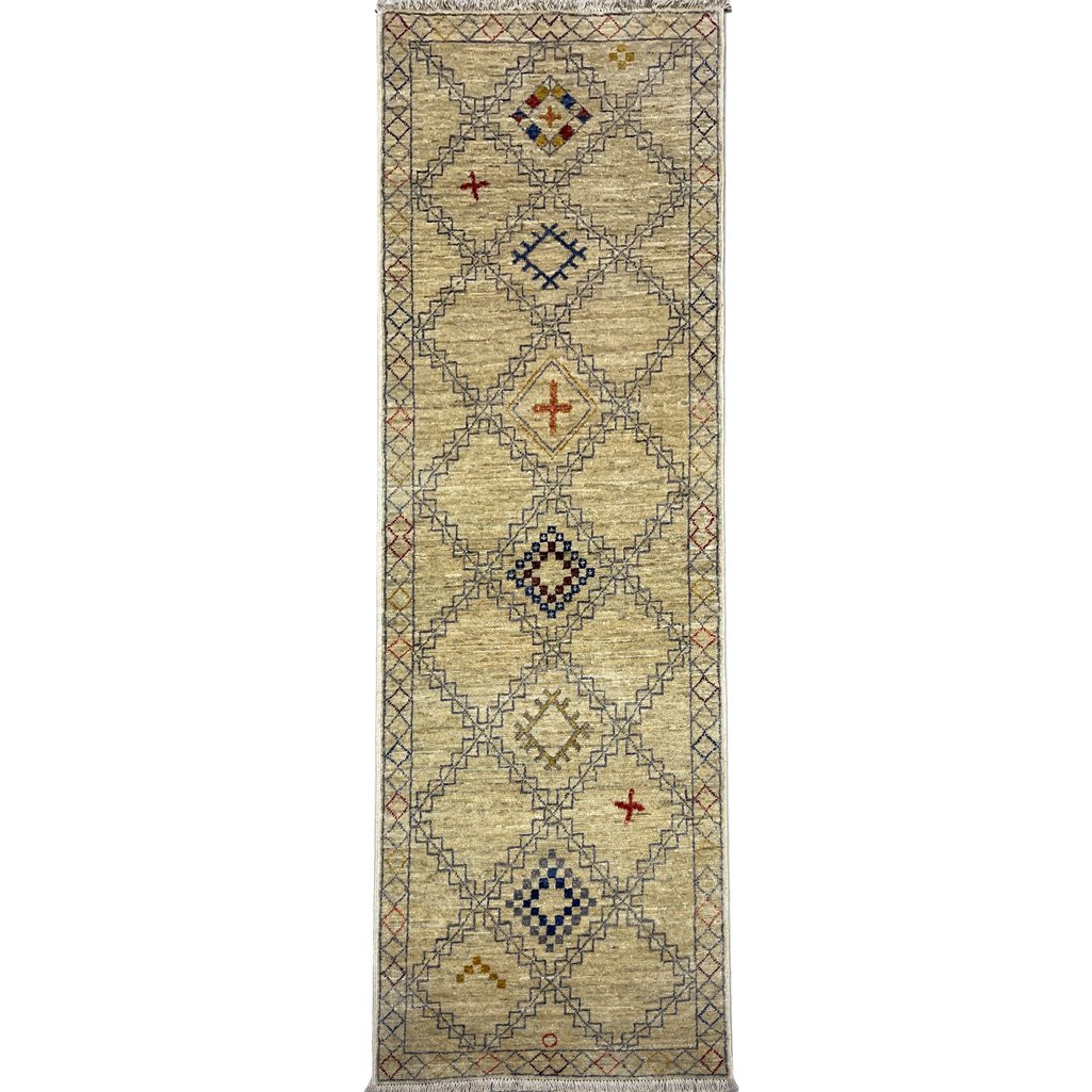 El Dokuma Bej Modern Yün Yolluk Halı (60x180 cm)