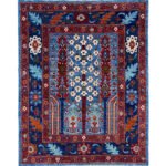 El Dokuma Mavi Ağaç Motifli Afgan Kabile Yün Halı (155x185 cm)