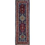 El Dokuma Lacivert Afgan Kabile Yün Yolluk Halı (80x250 cm)