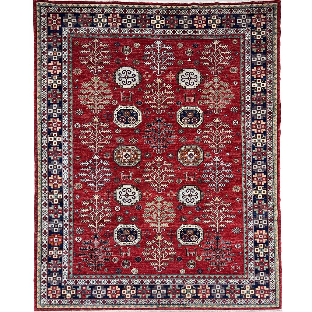 El Dokuma Bordo Afgan Kabile Yün Halı (270x370 cm)