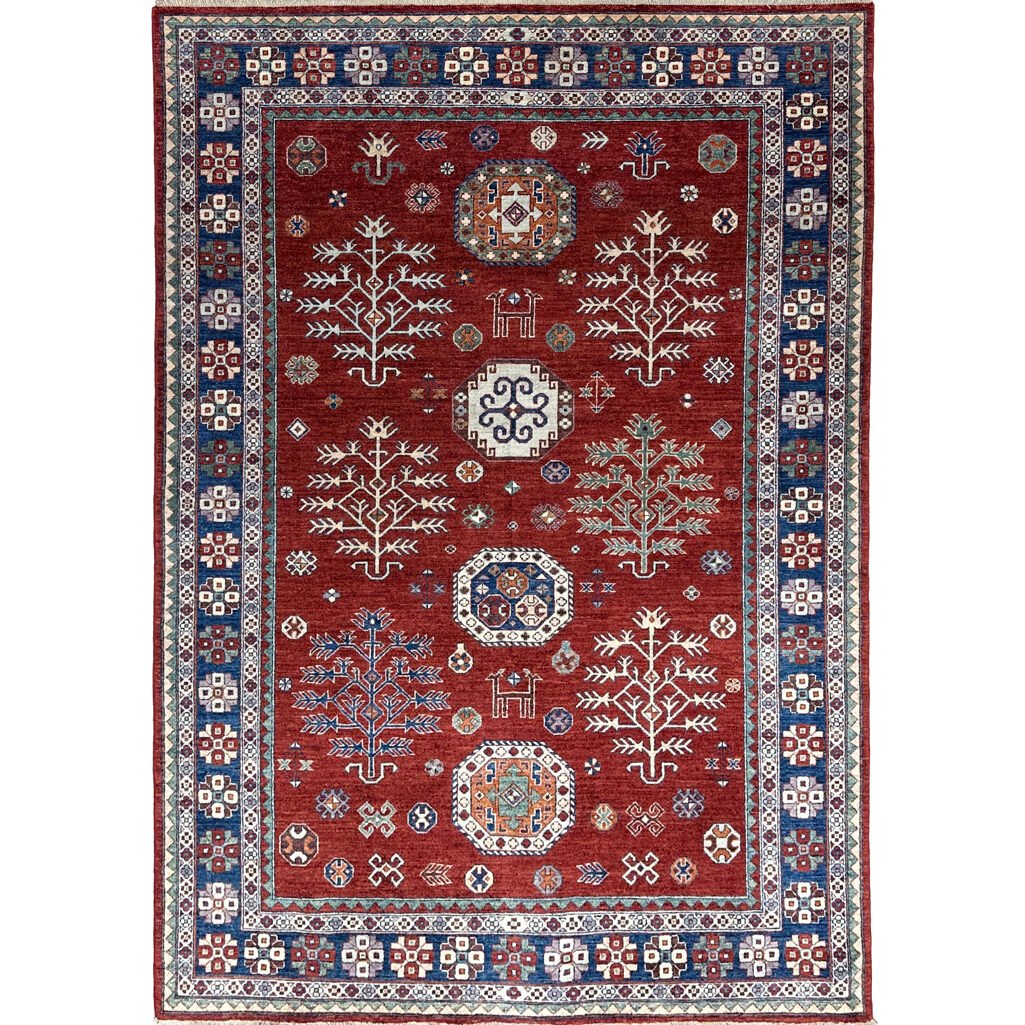 El Dokuma Bordo Afgan Kabile Yün Halı (180x270 cm)