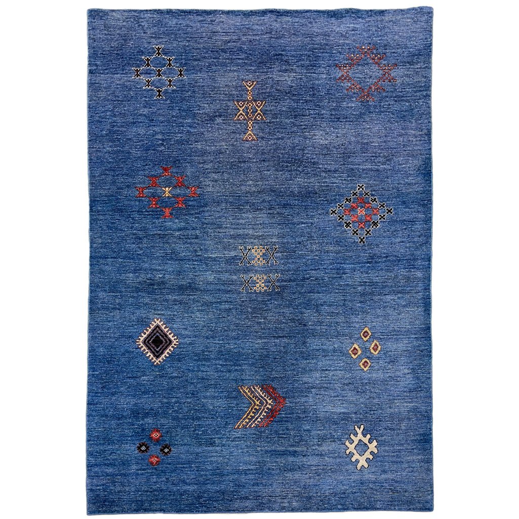 El Dokuma Mavi Modern Afgan Yün Halı (155x235 cm)