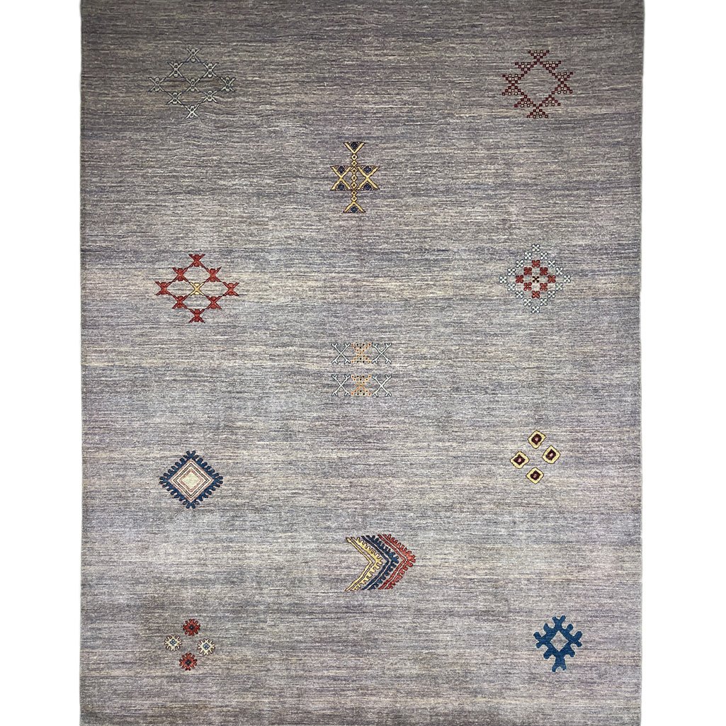 El Dokuma Gri Afgan Modern Yün Halı (280x360 cm)