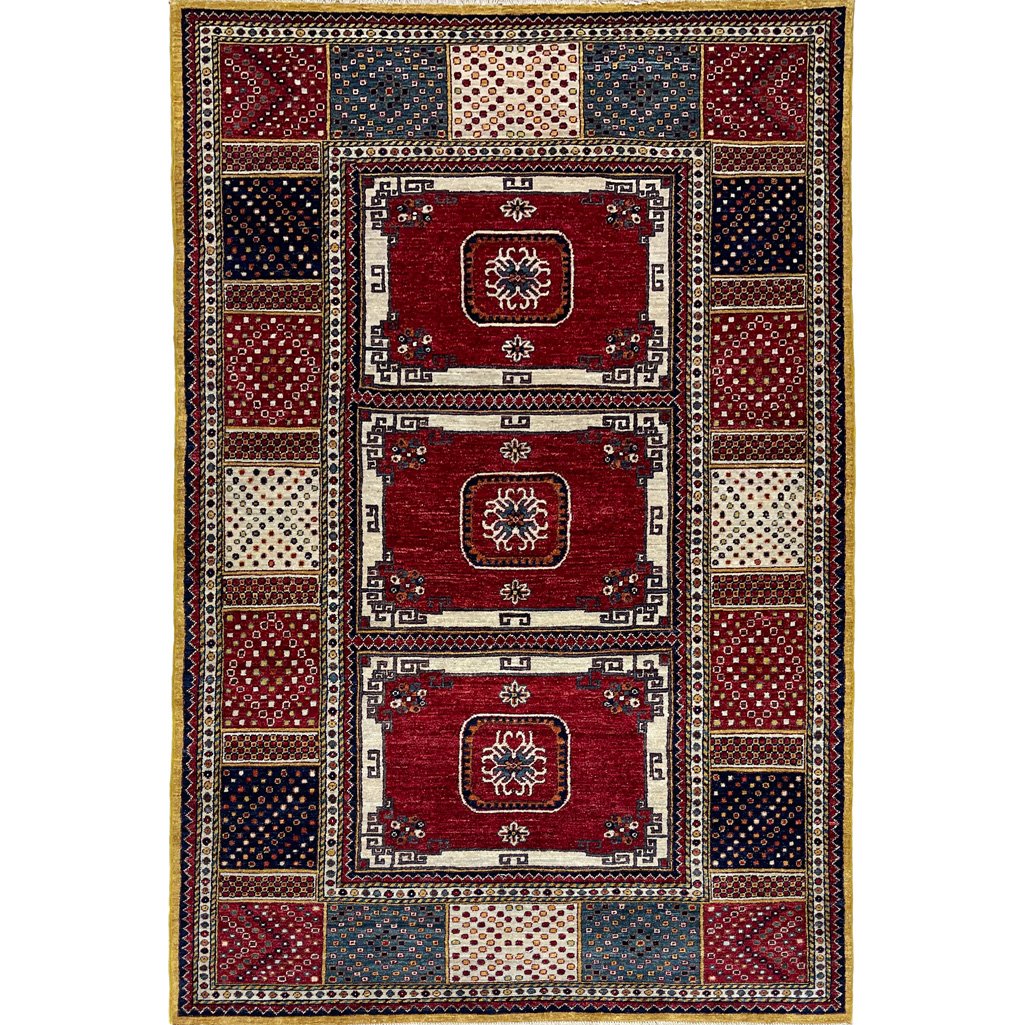 El Dokuma Afgan Kabile Kırmızı Yün Halı (150x250 cm)