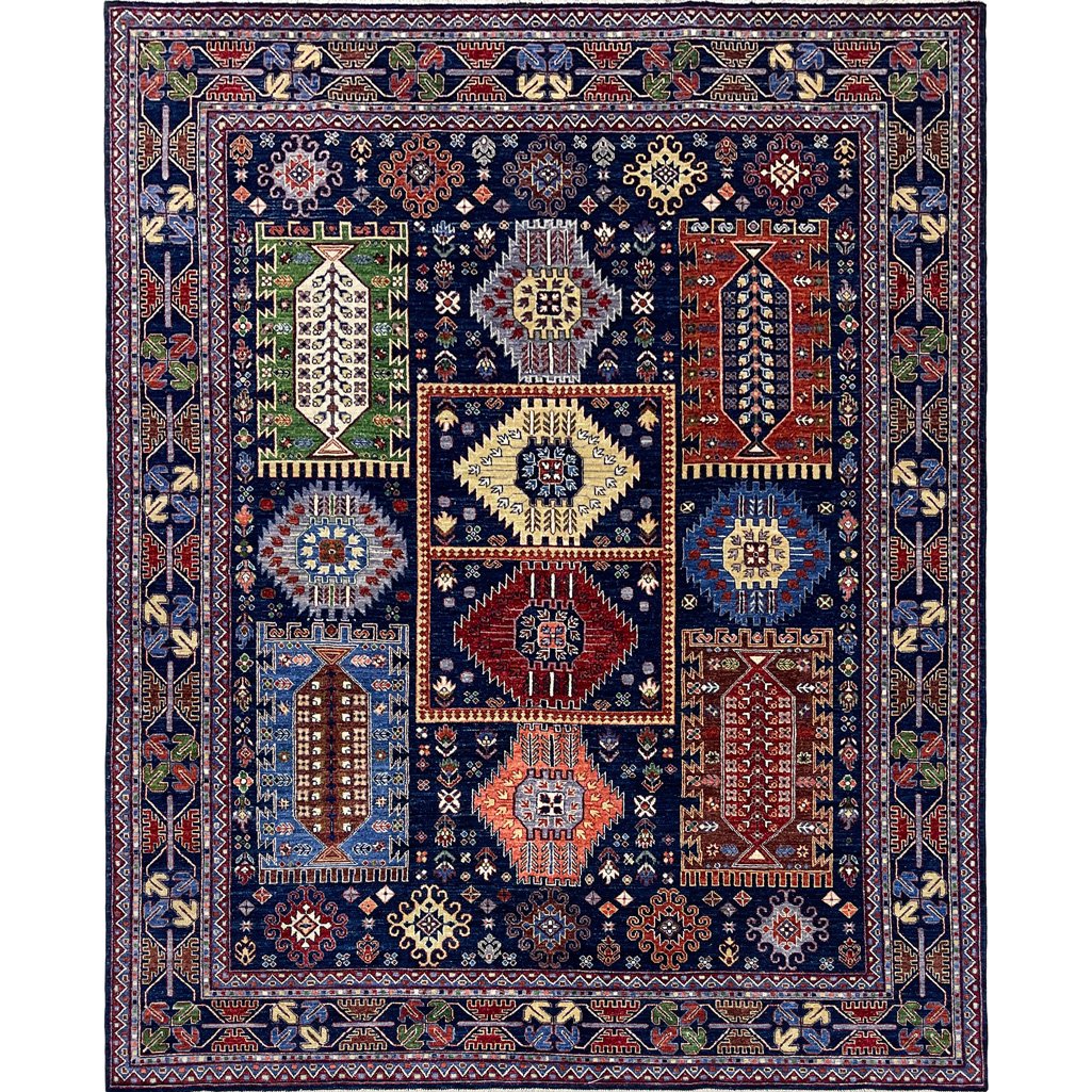 El Dokuma Lacivert Afgan Veziri Kabile Yün Halı (240x310 cm)